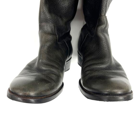 Tory Burch Chocolate Brown Tall Pebbled Leather Heel Riding Boots Logo Size 9 M - Picture 7 of 16